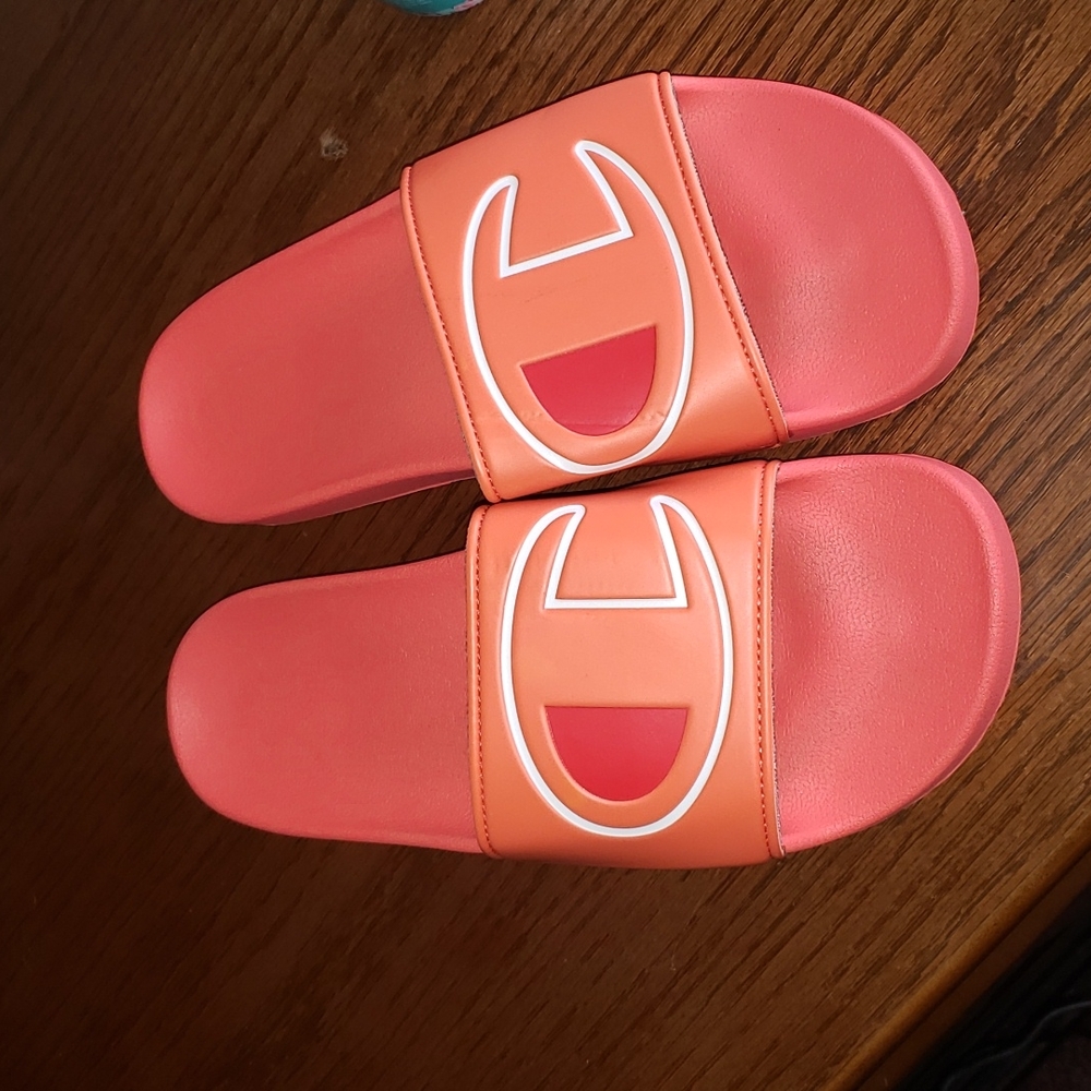 Neon Coral Champion Slides